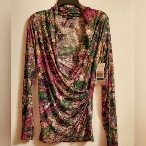 Karen Kane Multicolor Floral Drape Blouse